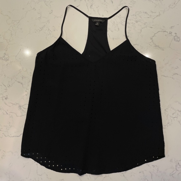 Banana Republic Black V-Neck Laser Cut Tank, Size M - Picture 3 of 10